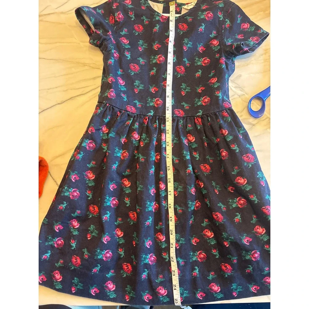 Brooks Brothers Fleece Girls Black Red Rose Floral Short Sleeve Dress Size 5